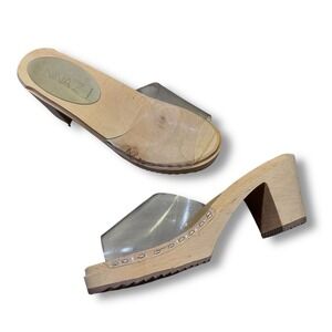 NINA Z New York Clear PVC‎ Wood Heel Clogs Slides Mule Sandals EU 39 (US 9)